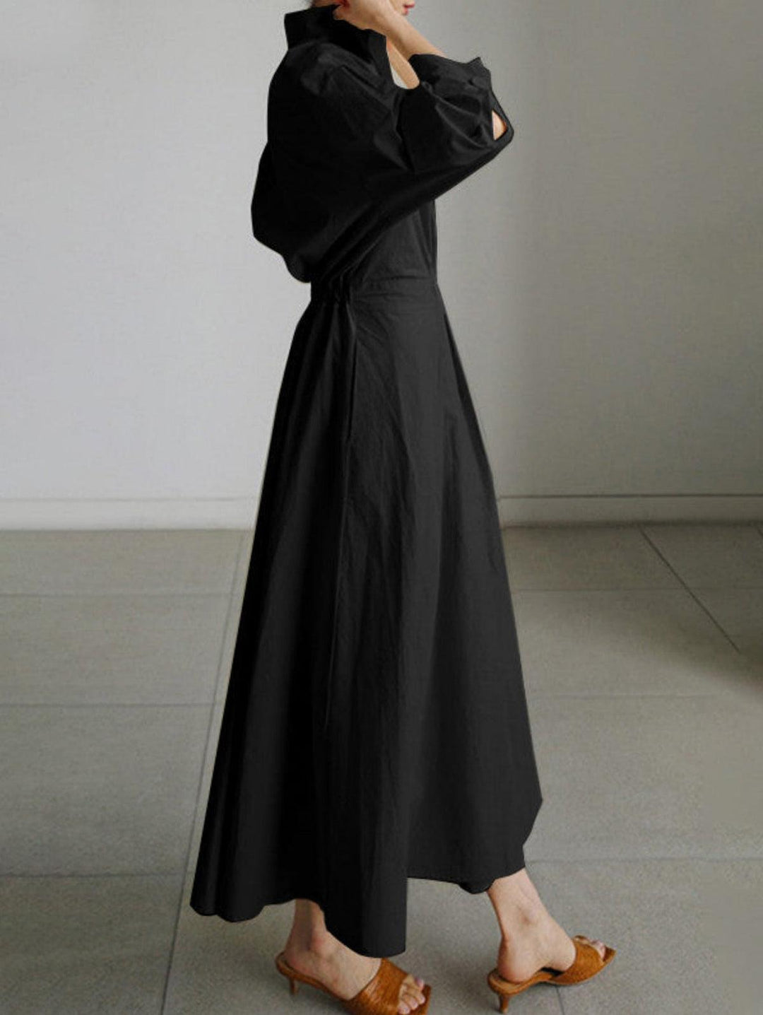 Elsie™ Elegant Button Lapel Midi Dress